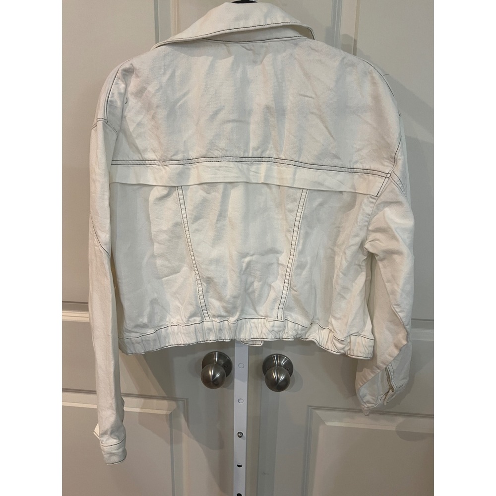 Free People We The Free Urban Moto Jacket White Denim Cropped Zip Up Medium - Picture 3 of 8